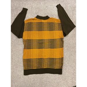 90s Y2K New Gen Sweater Mens Large Brown Yellow Striped Mock Neck Textured Knit